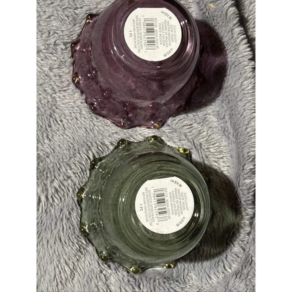 Lot 2 Ashland Glass Prairie Candle Holders Spring Fall Decor Purple Green New